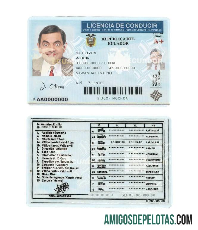 Carteira de motorista do Equador amostra